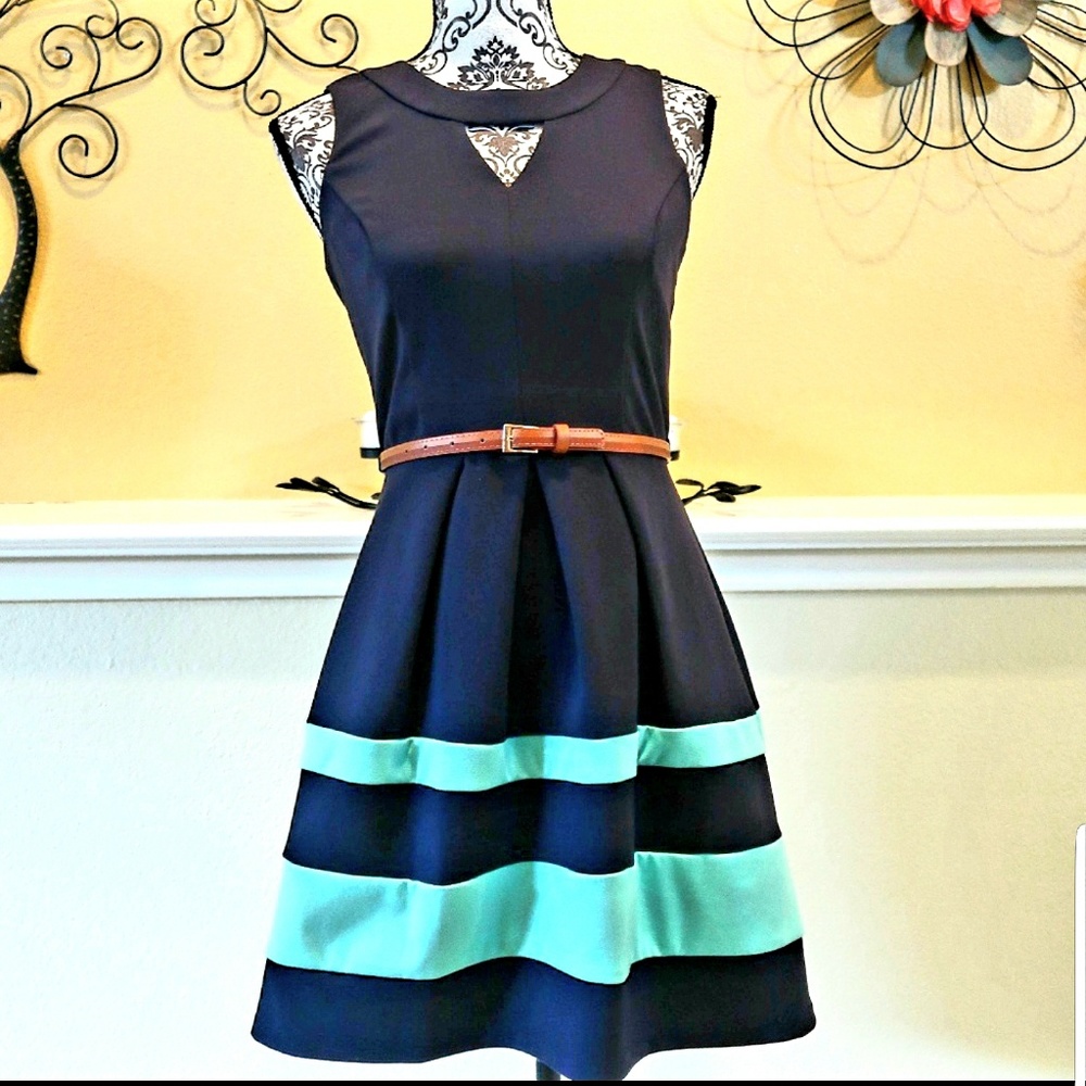 women blue color mini dress with belt